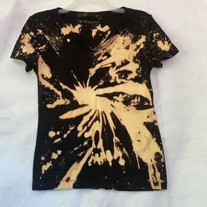 Amber Sun Black Tie Dye Bleached V-Neck Tee Boho Hippie Beach Vibe Shirt